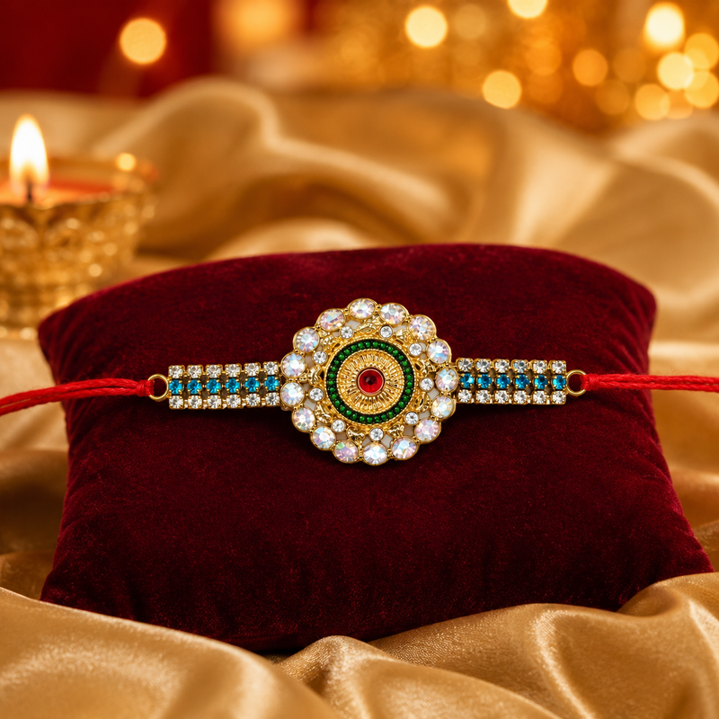 Rajwada Kundan Rakhi – Premium Stone Studded Rakhi for Brother