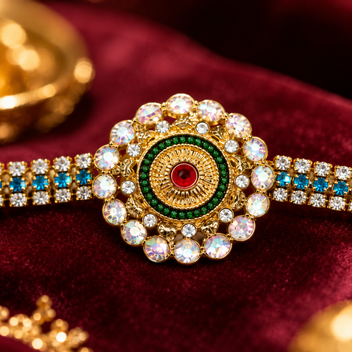 Rajwada Kundan Rakhi – Premium Stone Studded Rakhi for Brother