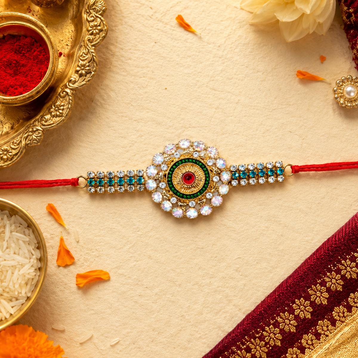 Rajwada Kundan Rakhi – Premium Stone Studded Rakhi for Brother