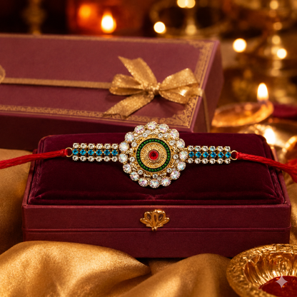 Rajwada Kundan Rakhi – Premium Stone Studded Rakhi for Brother