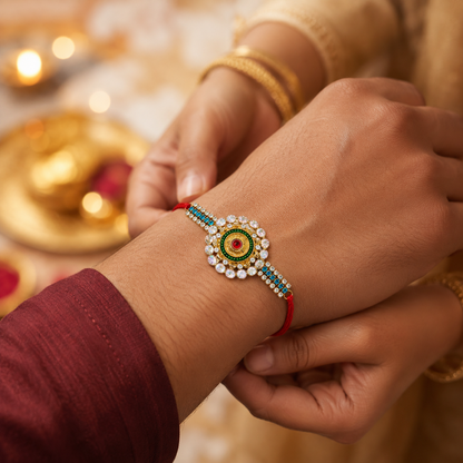 Rajwada Kundan Rakhi – Premium Stone Studded Rakhi for Brother